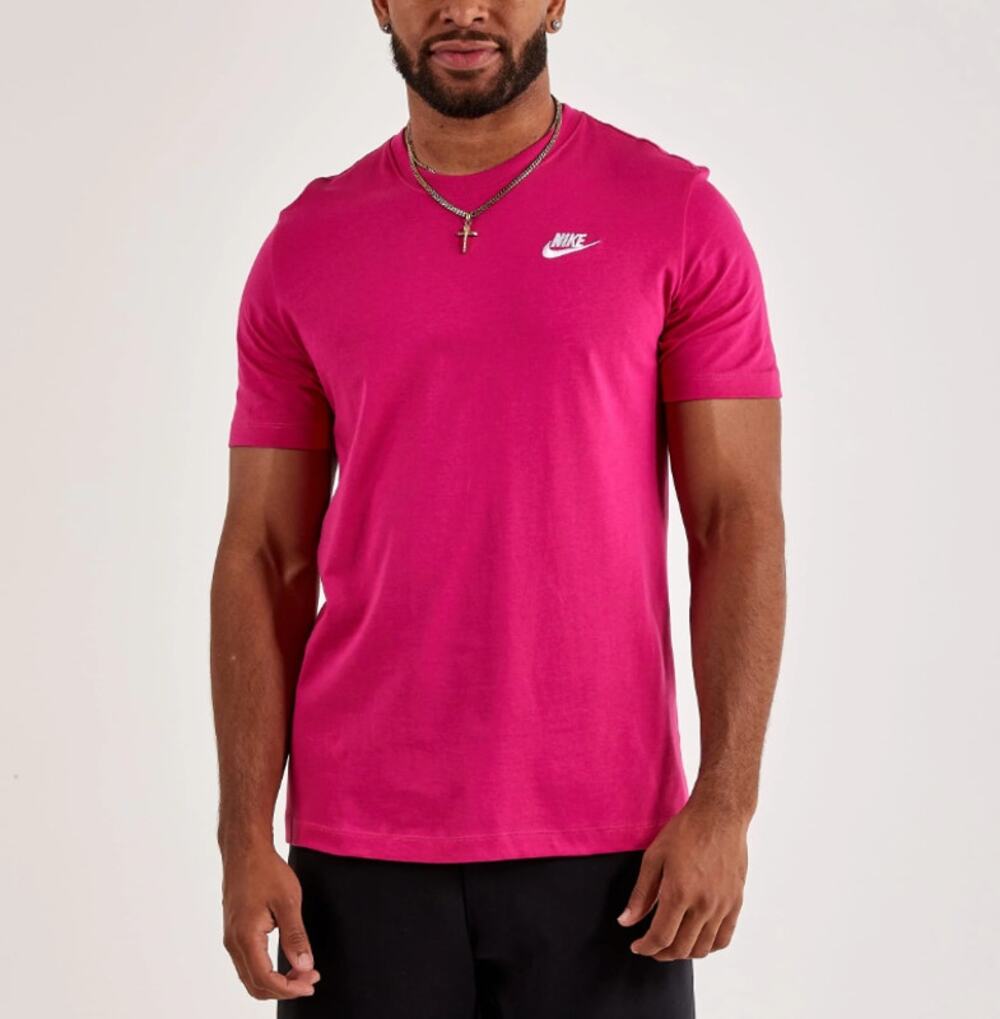 NIKE Sportswear Club T-Shirt Crew Neck Short Sleeve Fireberry Pink Mens Size M
